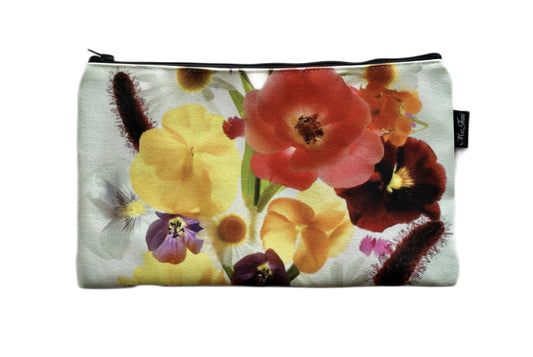 zipper pouch, gift for her, gift ideas, flower bag, floral art, botanical art, canvas bag, cosmetic bag,