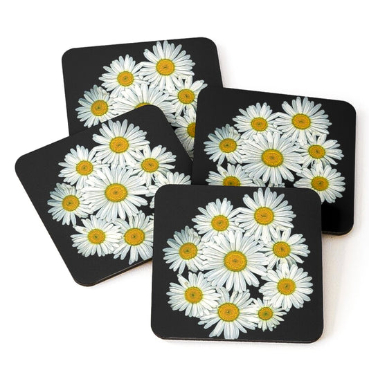 daisy, daisies, white flower, cork coasters, coasters, set of 4, sunny days