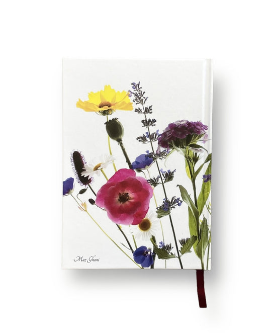 maz ghani, wildflowers, hardcover journal, journal, book, write, luxury gifts, gifts, shop, colorful, flowers, botanical, wild in the woods