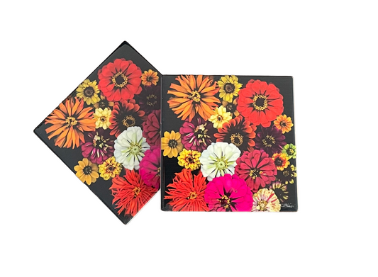 Zinnia Botanical Ceramic Coaster Set of 2