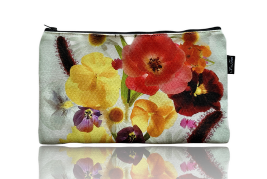 zipper pouch, gift for her, gift ideas, flower bag, floral art, botanical art, canvas bag, cosmetic bag,