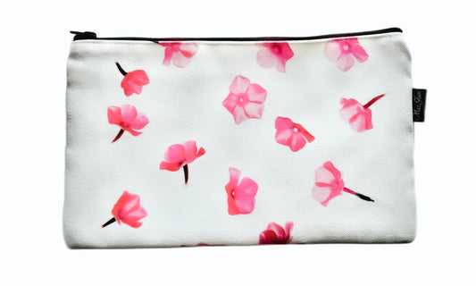 zipper pouch, gift for her, gift ideas, flower bag, floral art, botanical art, canvas bag, cosmetic bag,