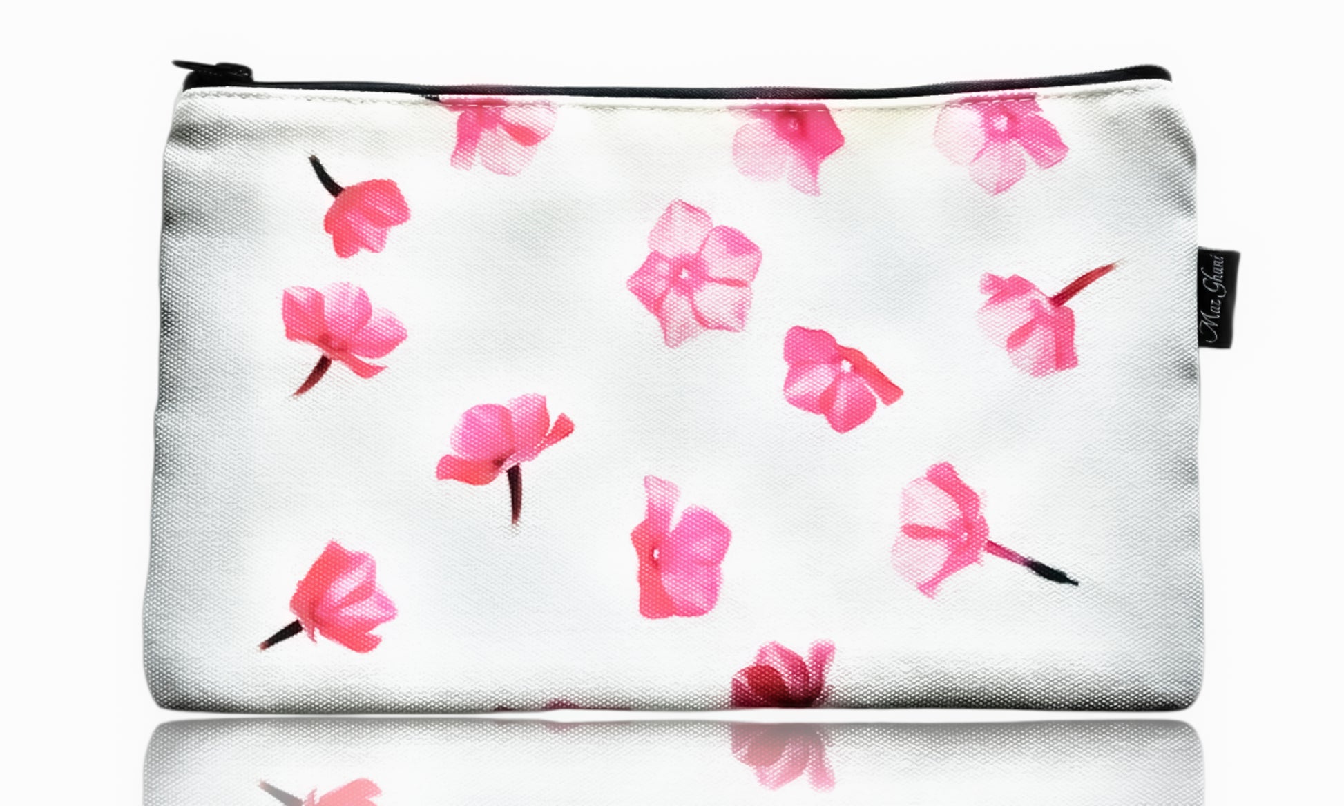 zipper pouch, gift for her, gift ideas, flower bag, floral art, botanical art, canvas bag, cosmetic bag