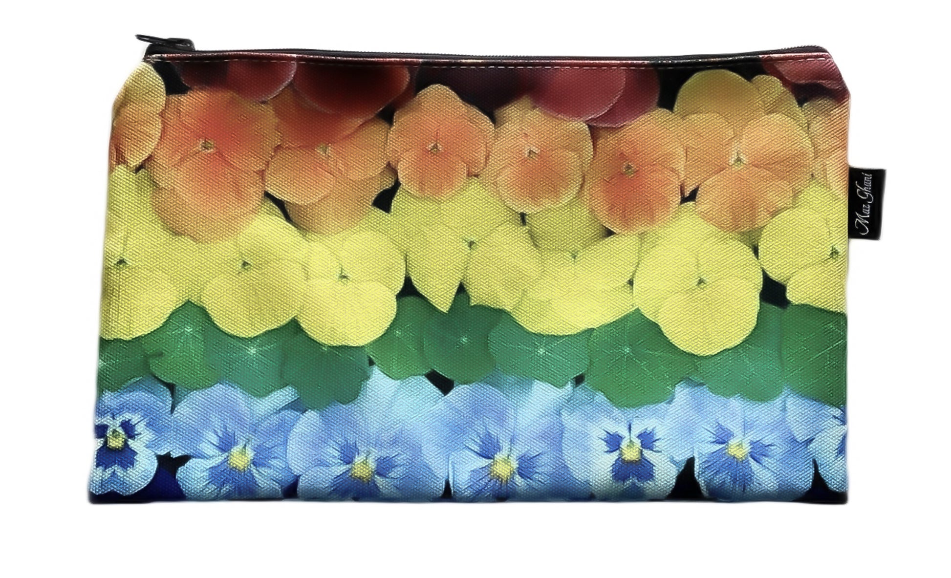 zipper pouch, gift for her, gift ideas, flower bag, floral art, botanical art, canvas bag, cosmetic bag, pride, maz ghani